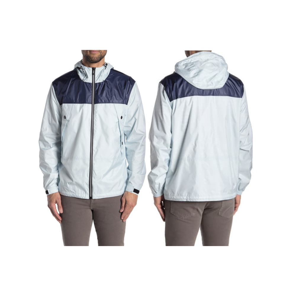 Noize Mens Colorblock Panel Nylon Hoodie Jacket Zip Up Blue M Medium